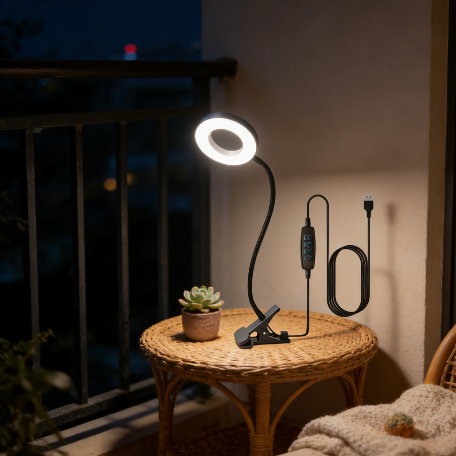 1pc led clip-on bureaulamp met , 10 dimstanden, oogvriendelijke leeslamp, flexibele zwanenhals met usb-aansluiting, nachtlampje voor slaapkamer en kantoor
