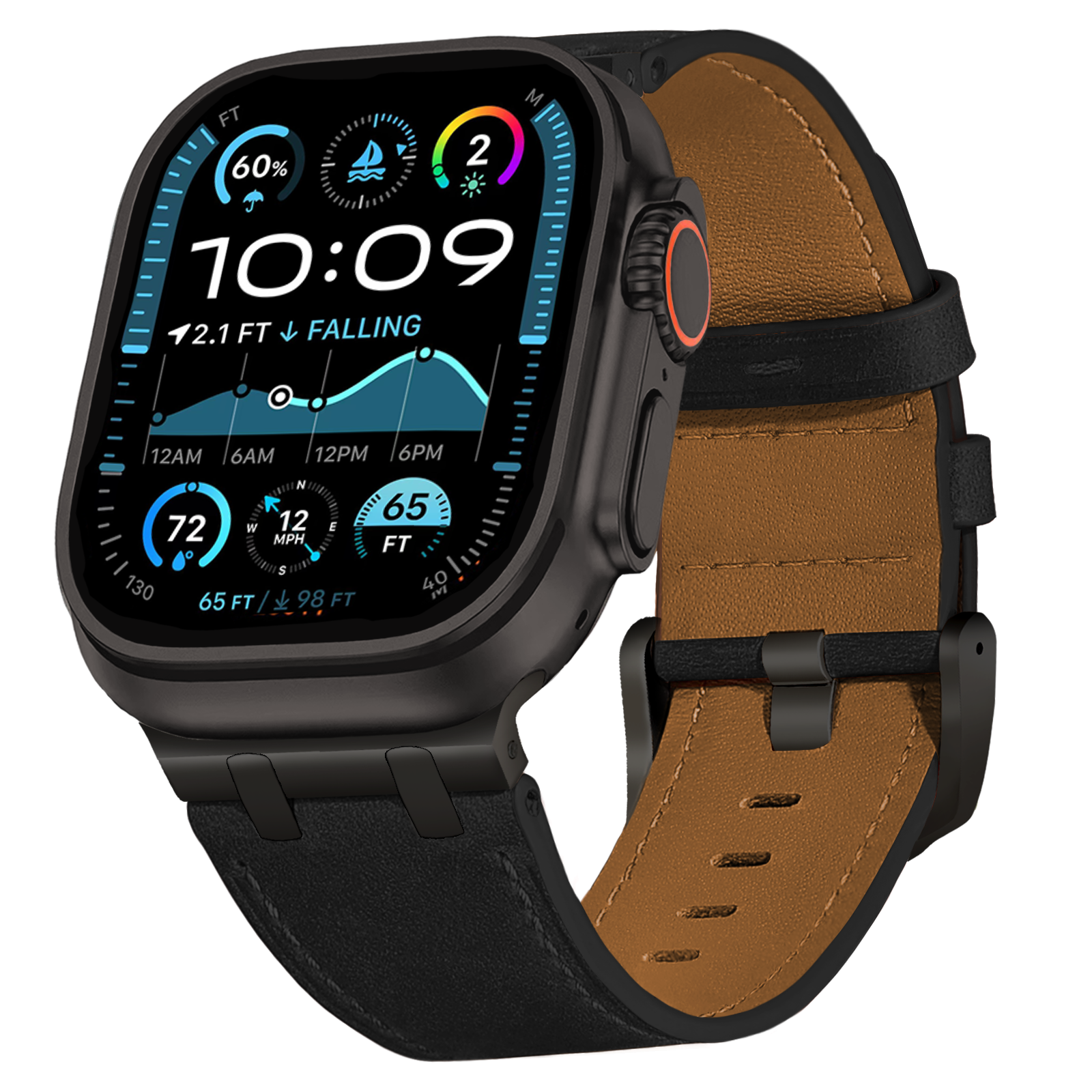 Leather Band for Apple Watch Ultra 2 49mm Series 10 46mm Luxury Strap Sports Bracelet for iWatch 10 9 8 7 6 5 4 SE ultra 44 45mm: BLACK WHITE
