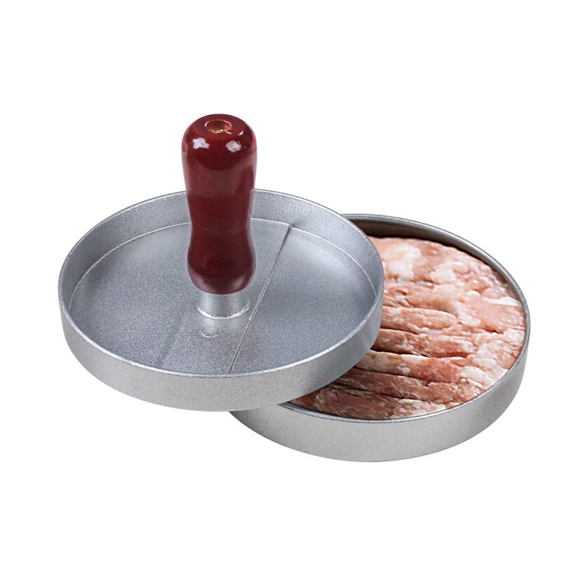 Aluminium non-stick hamburgerbiffpress med trähandtag grill bbq biffmaskin kan csv
