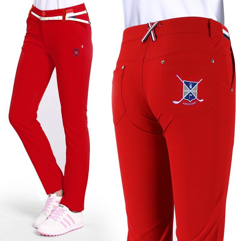 PGM golf Trousers High Elastic Slim pants for women Golf Sportswear Lady Breathable Trousers size XS-XL: red / L