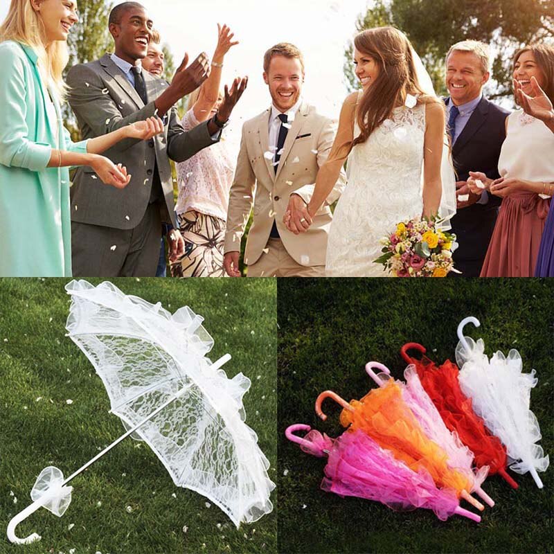 ! 1Stck Hochzeit Braut Regenschirm Western Romantische Elegante Manuelle Öffnung Fleur Sonnenschirm Rüschen Dekor Spitze Regenschirm 56cm