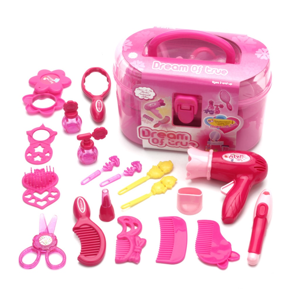 Children Pretend Play Kid Make Up Toys Set Hairdressing Simulation Cosmetic Girls Dressing Travel Kit