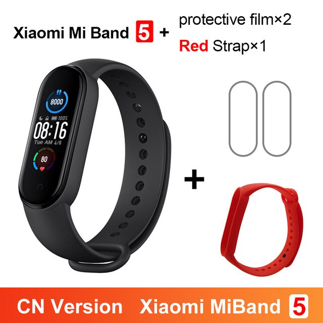 Xiaomi Mi Band 5 Smart Uhr AMOLED Miband 5 Smartband Fitness Traker Bluetooth Sport Wasserdicht Armband APP Globale Version: CN Red N 2Flim