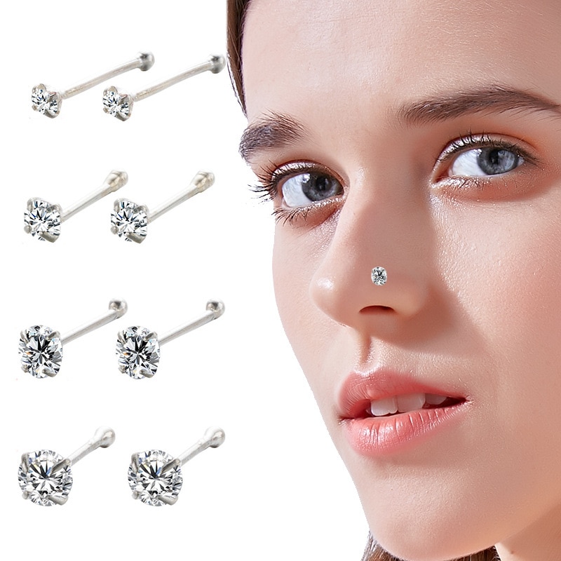 2 uds., Plata de Ley 925, clavos de perforación para nariz, 1,5mm/2mm/2,5mm/3mm, diamantes de imitación, piedra CZ, oreja, hélice, cuerpo, Septum, Piercing, joyería