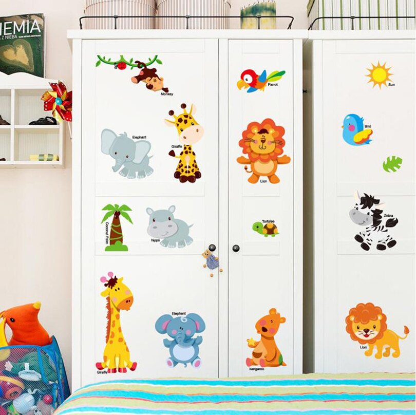 Jungle animal Wall Stickers Children Room Home Decor jungle safari Vinyl Kids Room Decal Baby Room Decor