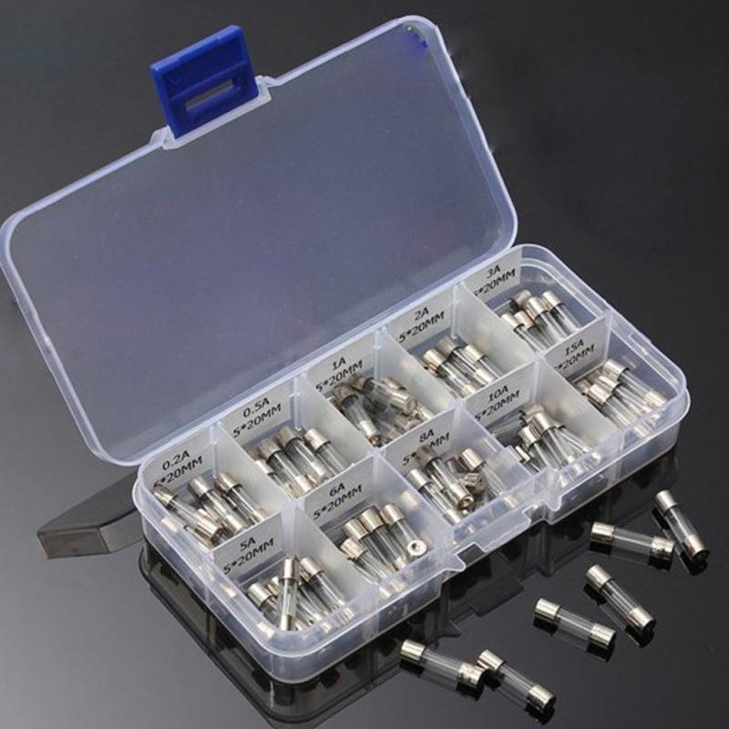 100Pcs glass fuses Quick Blow Glass Tube Fuse Assorted Kits Fast-blow Glass Fuses 5*20mm for home appliances electronics