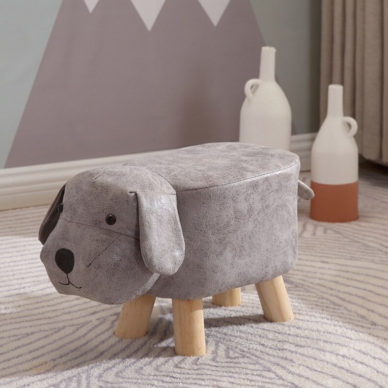 Dog Children's Stool Wooden Cute Cute Pet Sofa Stool Children's Kindergarten Home Stool Kids Furniture: Gray