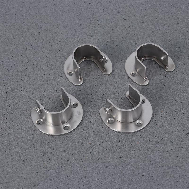 1 set roestvrijstalen verdikking u-vormige beugel garderobekast hangrail stang eindbeugel ondersteuning kast stang sockets zilver