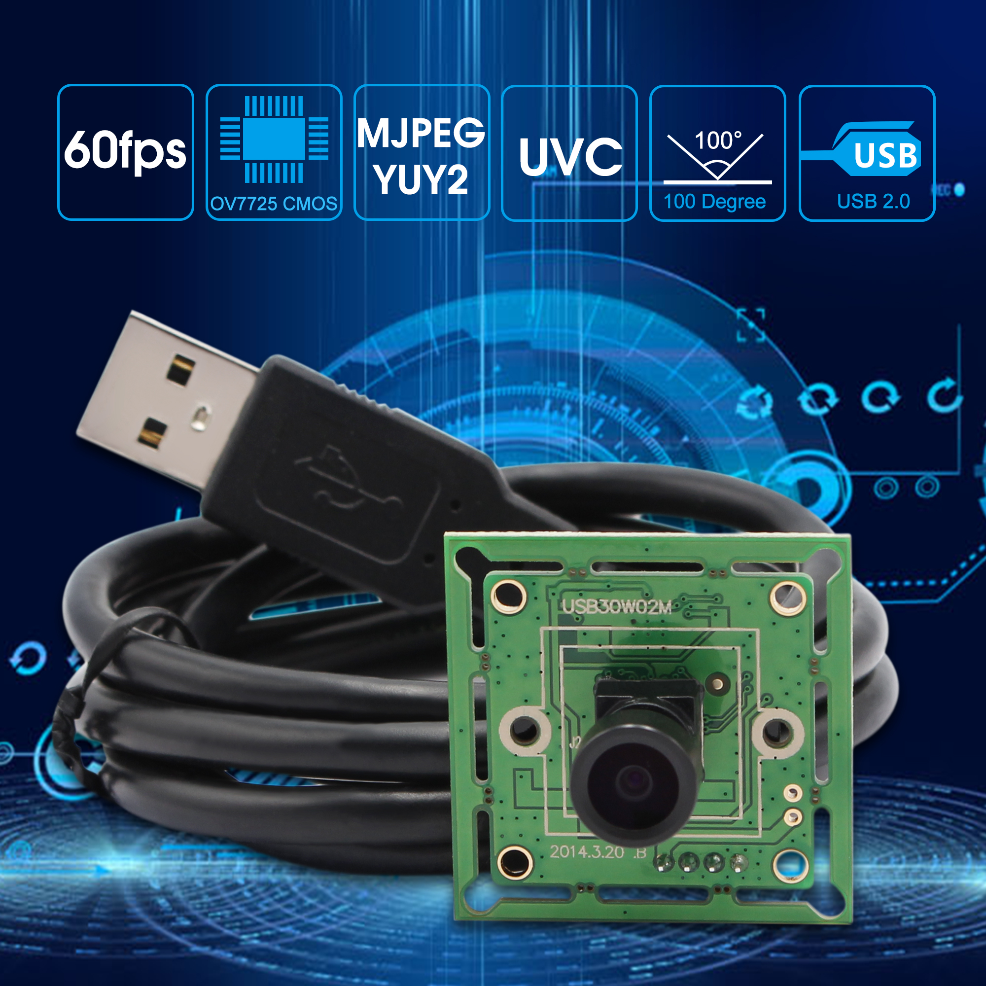 ELP 32*32/26*26mm Mini Camera Module High Speed 60fps Wide Angle 100degree M7 Lens VGA 640*480P OV7725 Small Size PC Camera