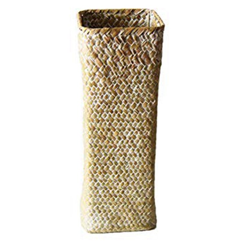 Florero de mimbre para decoración del hogar, jarrones altos de bambú, cesta de flores y frutas, novedad: White