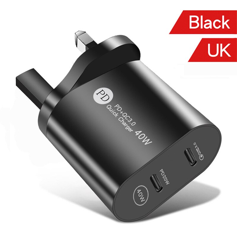 ANSEIP PD 40W QC3.0 Usb charger Type c Fast charging Wall Fast charge adapter Travel charger for iPhone 13 Xiaomi Huawei Samsung: Black UK Plug