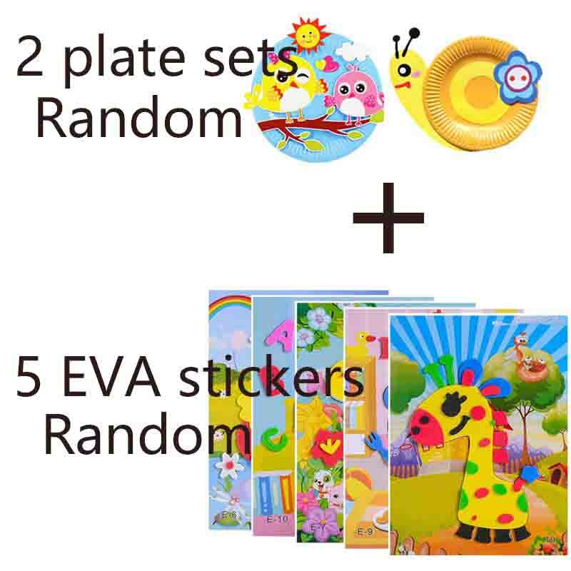 1/7/10Pcs Children 1/2/5 Paper Plate sets 3D DIY Handmade Toys 5 EVA Stickers Material Kids Kindergarten Art Educational Toys: 2pcsplates5evarandom