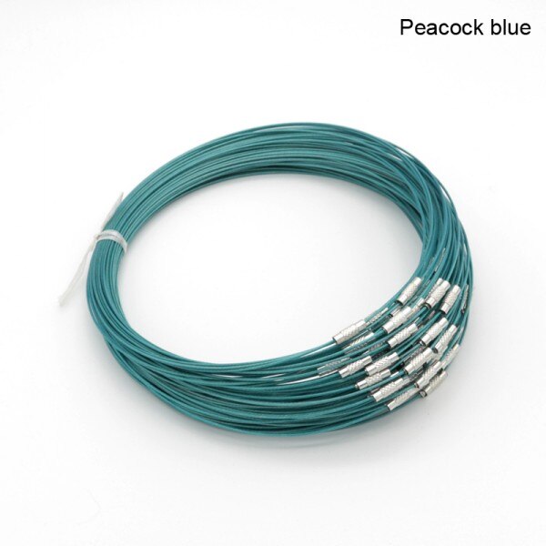 10 stücke 1mm 18inch draht halskette kragen choker kreis drehmomente schmuck hals-zubehör verschluss draht-kragen multi-farbe kupfer: peacock blue