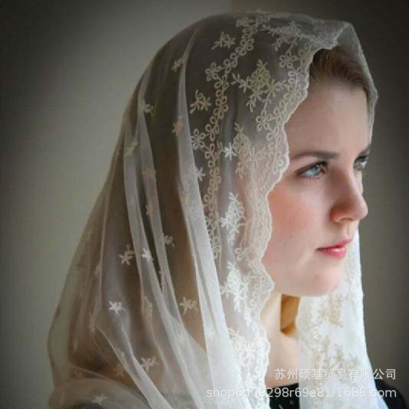 Muslimsk katolsk dame blonder cappa sub-veil skjerf elfenben svart katolsk slør