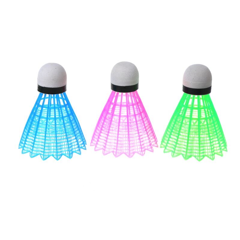3 stk ledet lysende badminton mørk natfarvet plastskum glødende fjedre badminton tilbehør