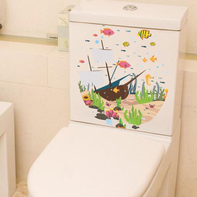Pvc piratskib vand græs klistermærker vægindretning børneværelse væg stick stickbleble væg klistermærker tegneserie toilet klistermærke: Default Title