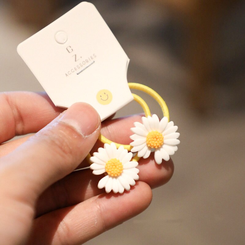 Cintas de goma elásticas para el pelo para niña, 2 uds., sortija de Margarita de crisantemo, lazos para el pelo para niña, accesorios de sujeción para coletas: Blanco