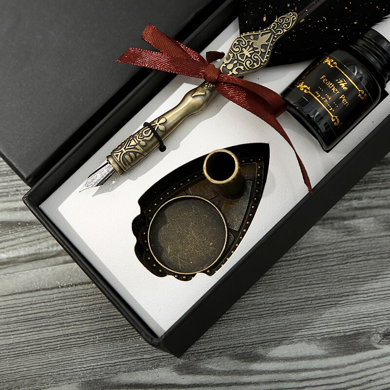 Calligrap anglais plume stylo ensemble Vintage publicité encre stylo Dip eau métal stylo plume ensemble anniversaire boîte 2/5 plumes