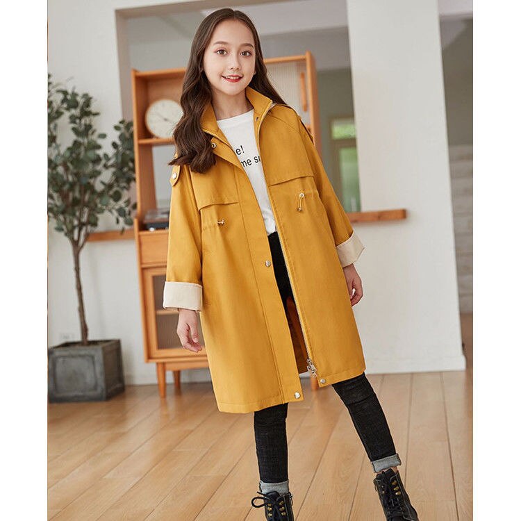 Jakker til piger børn pigejakke forår efterår børn vindjakke til pige teenagere outwear pige trenchcoat  w876: Gul / 10