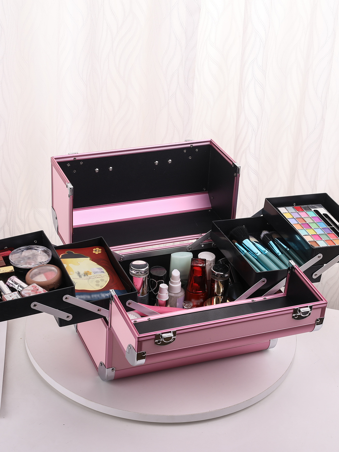 Makeup Case Cosmetic Organizer Case Extra Large 12 Inch 6 Trays Portable Makeup Organizer Case Make Up Carrying Box: Beige