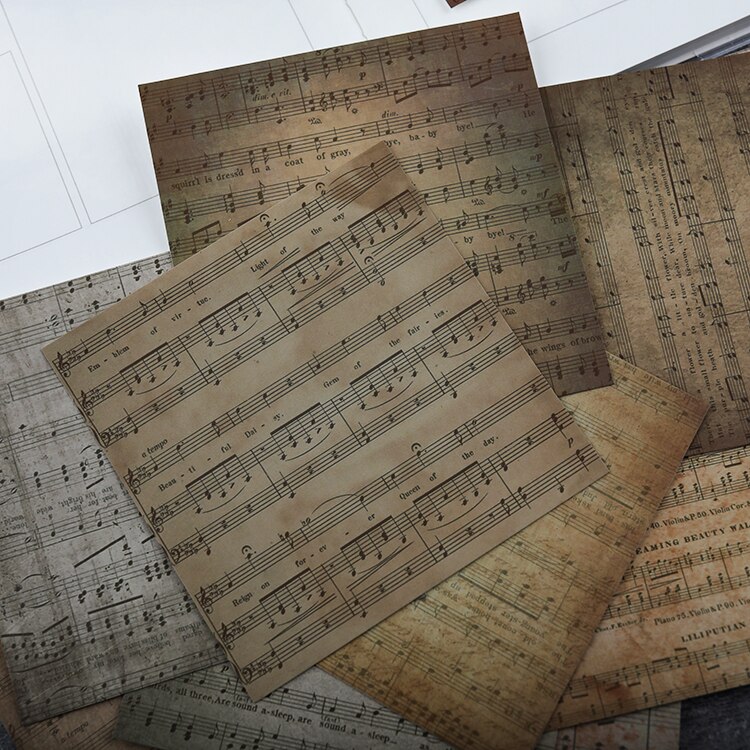 Papel de fondo de Material musical Vintage, planificador diario, papel decorativo para manualidades, bricolaje, 12 Uds.