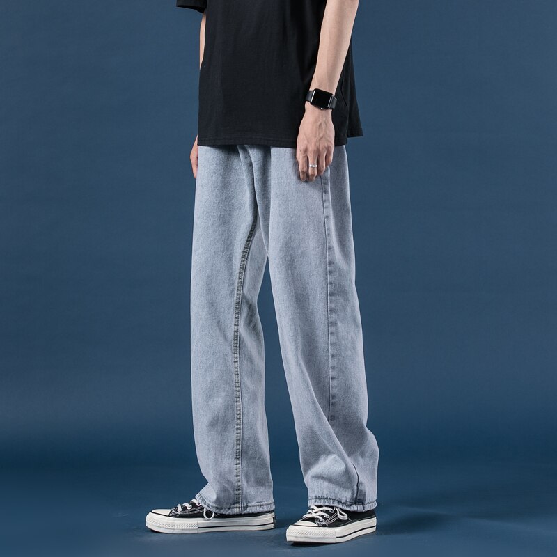 Lyse jeans herre efterår lige løse herrebukser koreansk stil trendy brede ben mopping daddy bukser