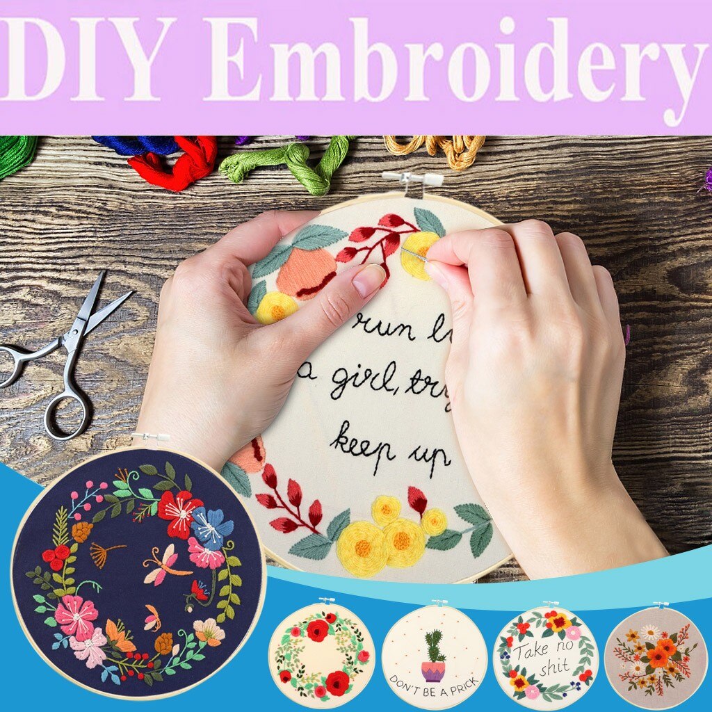 Bordado floral kit diy artesanato bordado ponto cruz decoração para casa carimbado bordado hoop threads definir aguja magica para bordar