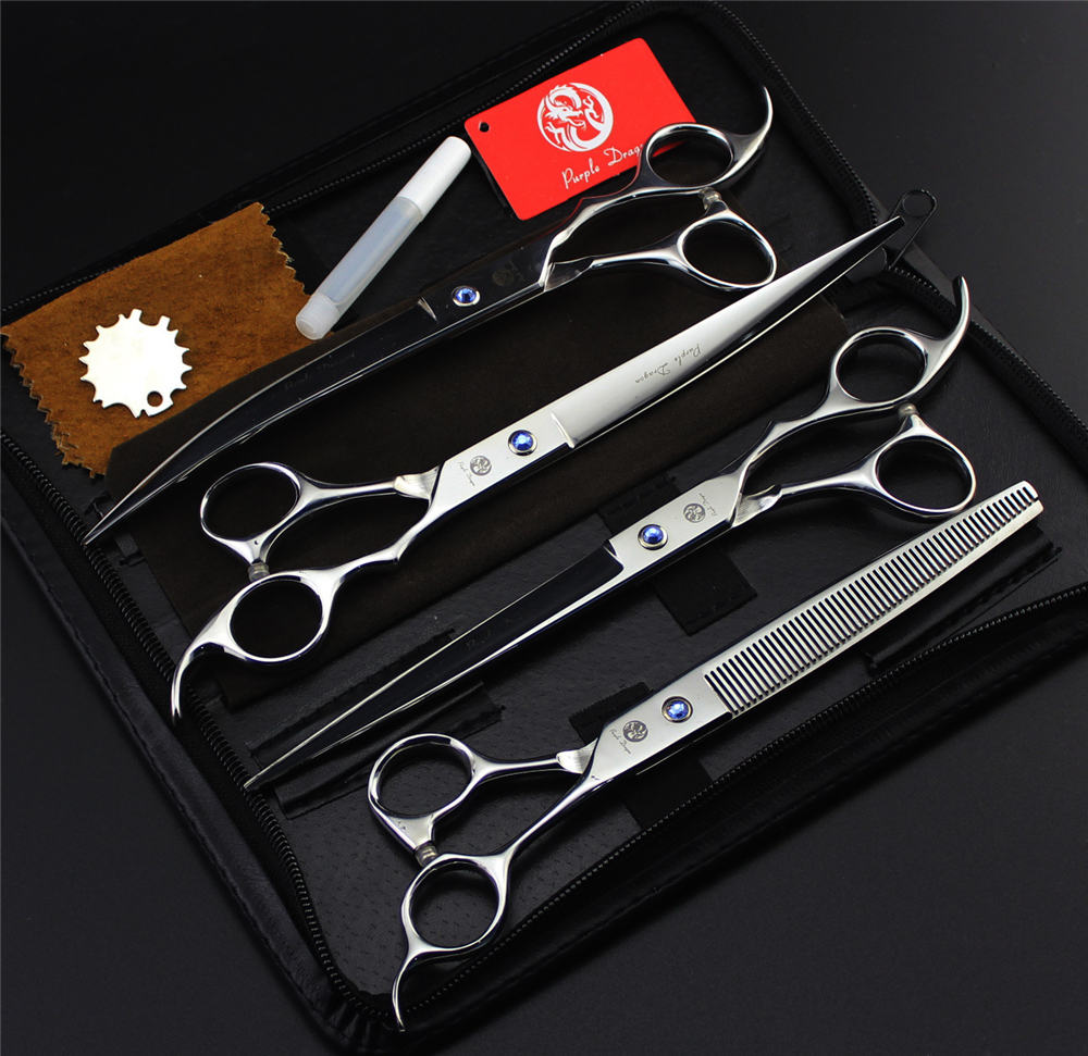 4pcs/set Pet Grooming Scissors Set 7 inch 8 inch Straight+ Curved +Thinning Shears Sharp Edge Hair Cutting Scissors