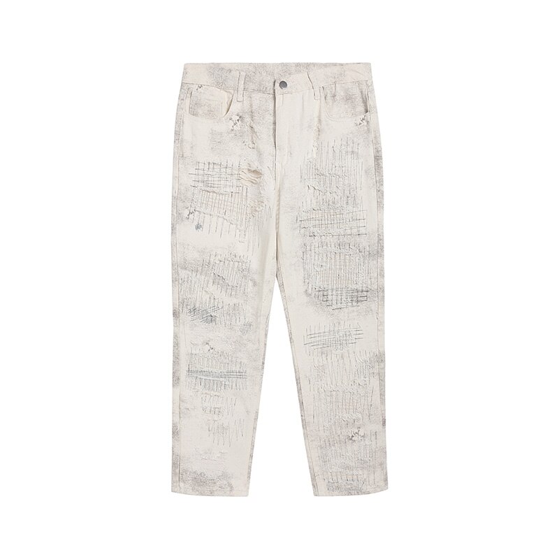 Pantalones vaqueros desgastados con agujeros rasgados para hombre, Jeans rectos de estilo Hip Hop, ropa de calle lavada con bolsillos informales