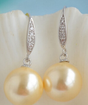 Z6538 14MM ROUND SOUTH SEA SHELL PEARL EARRING >Lovely Fine Nobility Lady's Women's Earrings