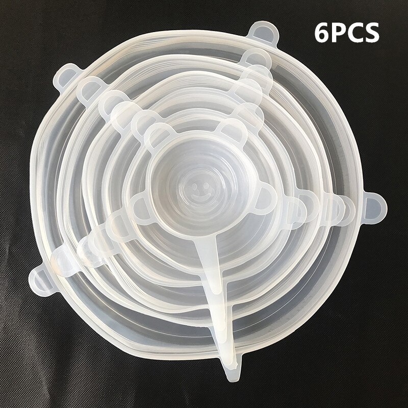 6 pièces/ensemble couvercle en Silicone alimentaire couvercles en Silicone universels, pour ustensiles de cuisine bol réutilisable couvercles extensibles accessoires de cuisine couvercle de bol: 6PcsWhite