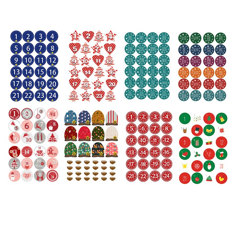 Merry Christmas Stickers Advent Calendar Number Paper Stickers Multi-Function DIY Crafts Packaging Labels Decor Tools