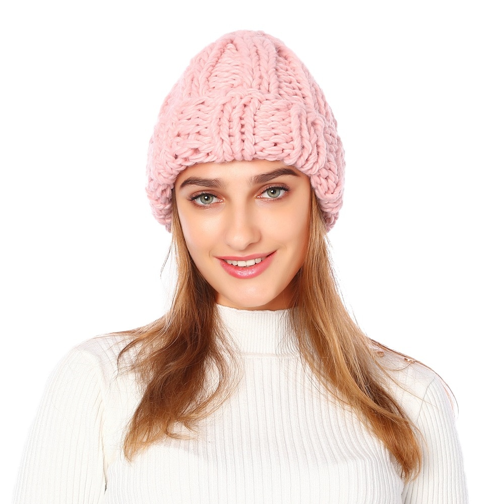 Kvinder strikket tyk varm hue vinterhuer til kvinder hue pink grå hue kvinde udendørs sort blød gorros kasket