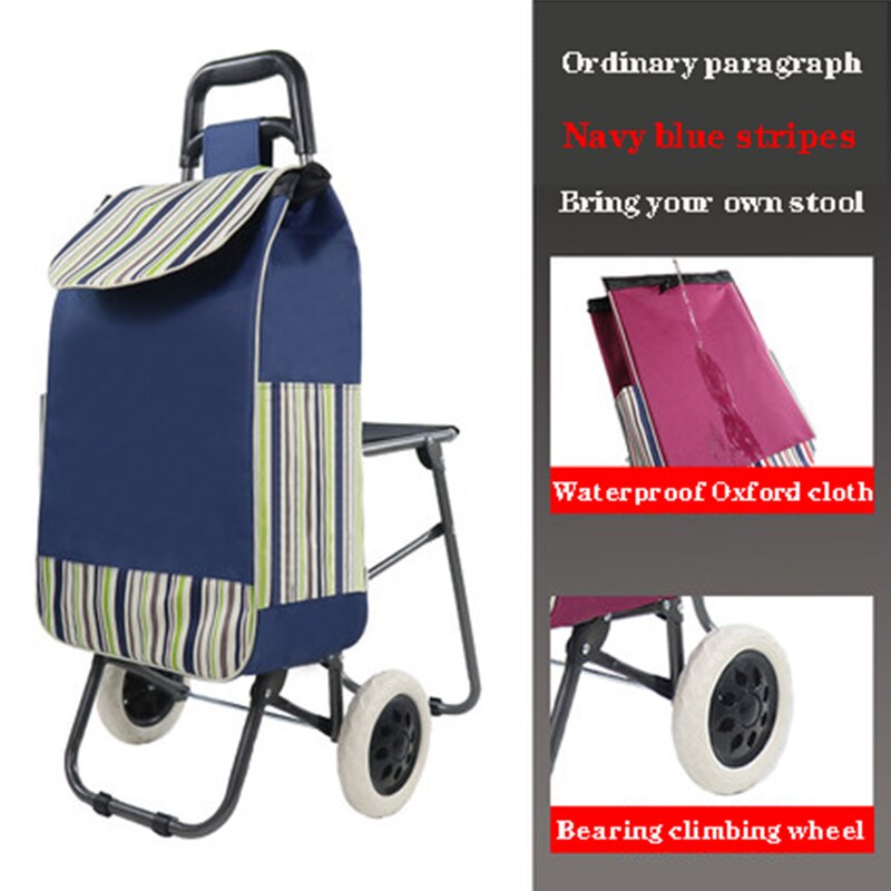 Sac de courses avec tabouret, chariot, épicerie, caddie de ménage portable, petite remorque pliable et assise