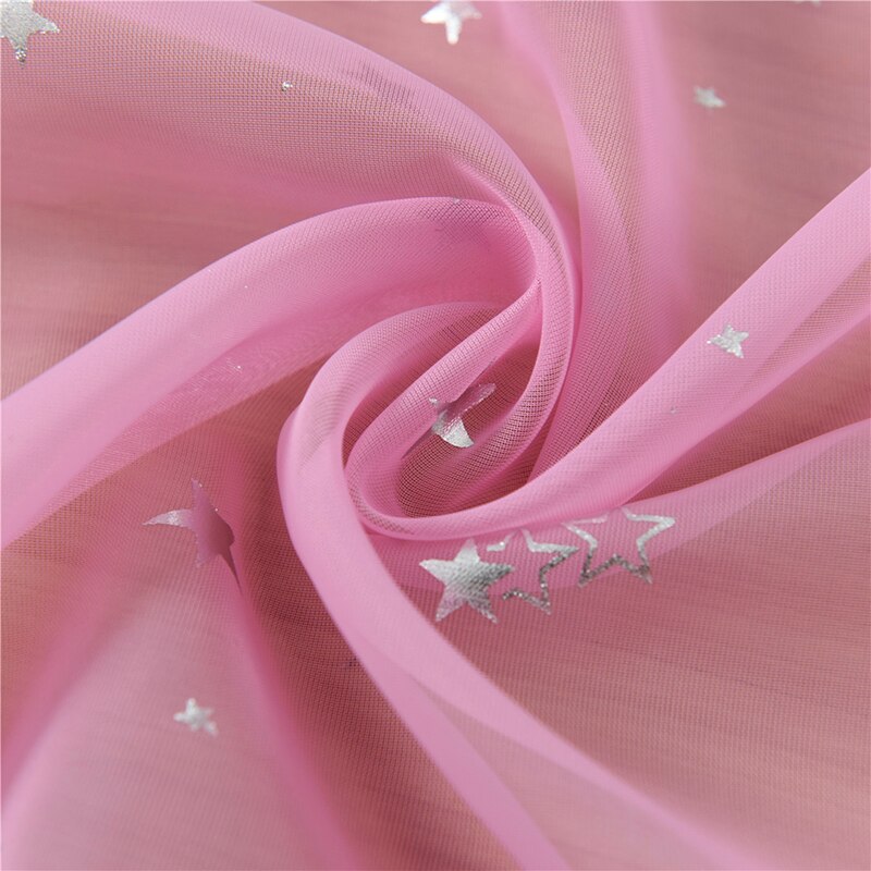 Transparent Tulle Curtains Screens Perforation 1pc Five-pointed Star Curtains Polyester Window Drapes Sheer Hook: pink hook / 100x270cm