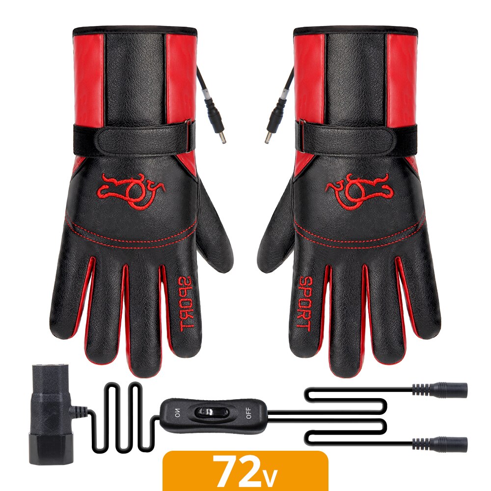 Heated Motorcycle Gloves Waterproof Heated Guantes Moto Touch Screen Battery Powered Motorbike Racing Riding Gloves Winter: Electric 72V Red