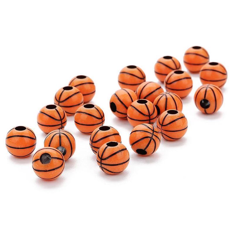 100 Pcs Basketball Round Ball Beads 12mm Sports Pony Spacer Beads Jewelry Making