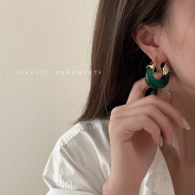 Xiyanike Transparant Groen Bruin Archylic Geometrische Oorbellen Trend Zinklegering Hoepel Oorbellen Voor Vrouwen Party Sieraden