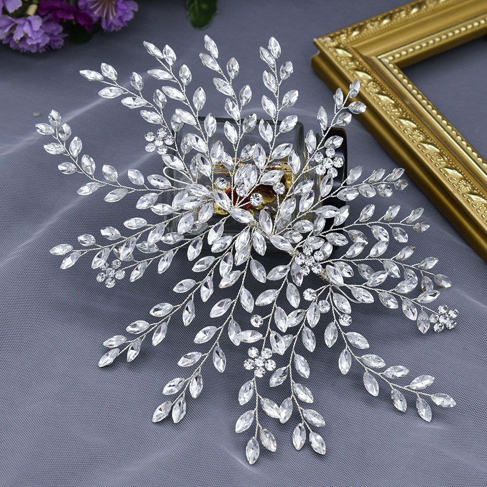 A422 pieza de pelo de novia de plata, diademas de boda brillantes, Tiaras hechas a mano, accesorios para el cabello de boda, joyería para la cabeza, tocado de novia
