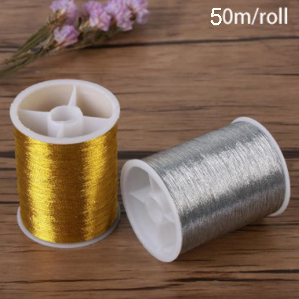 1Piece 50m/Roll Embroidery Thread Gold Wire for Handmade Cross Stitch DIY Crafts Sewing Machine Sewing Thread
