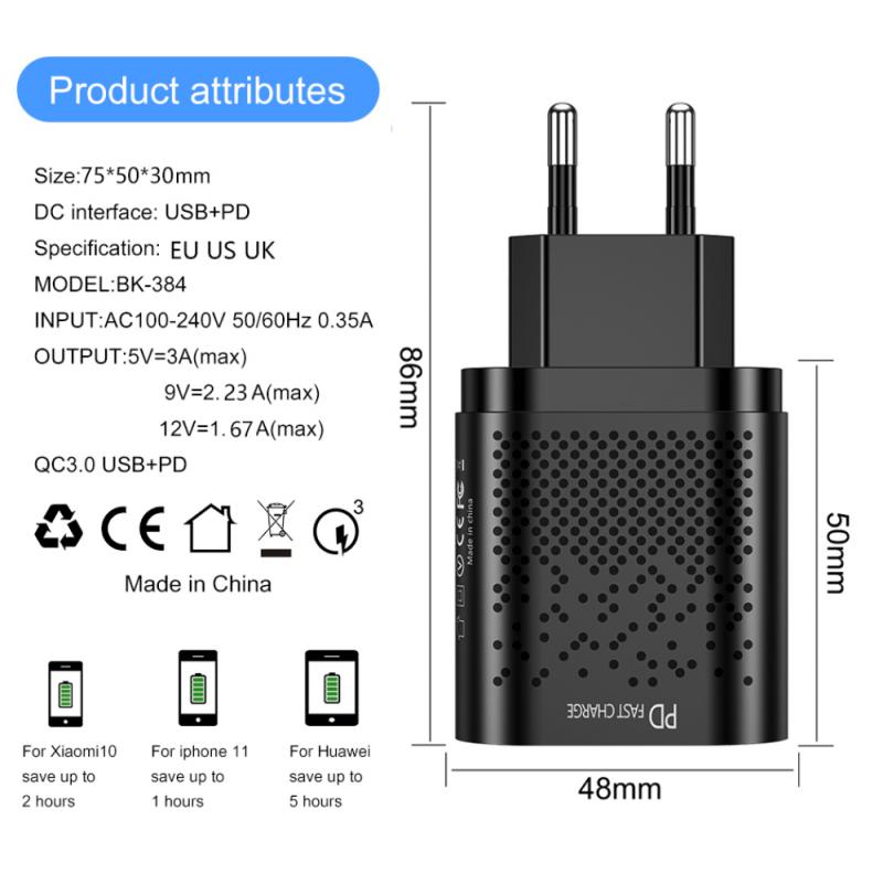 PD20W Schnelle Ladung EU UNS UK Stecker praktisch Ladegerät schnell aufladen QC 3,0 Adapter Zauberstab USB Ladegerät Für IPhone 12 Samsung Xiaomi