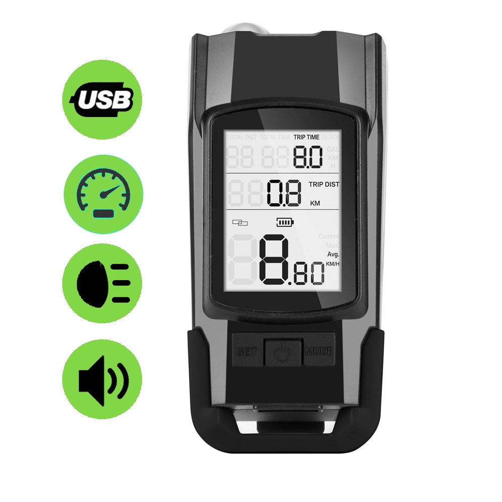 Impermeabile Della Bici Del Calcolatore Integrato 800LM Faro 120DB Corno Altoparlante 3 in 1 Senza Fili di Riciclaggio Della Bicicletta Tachimetro Dell'odometro Del Calcolatore