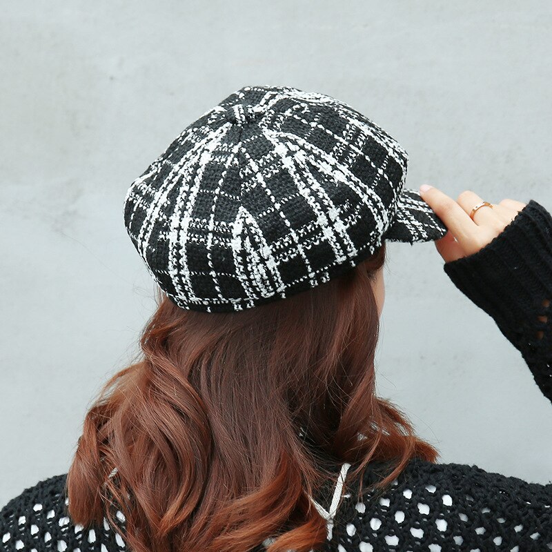 Sombrero de invierno para mujer, accesorios de , sombrero de panadero para niño, ropa de calle cálida, gorro de Newsboy, sombrero de lana Vintage, sombrero a cuadros para niño