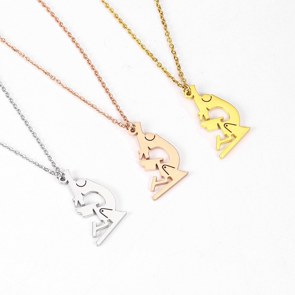Rvs Delicate Minimalisme Wetenschappelijke Chemie Microscoop Gouden Ketting Voor Vrouwen Dames