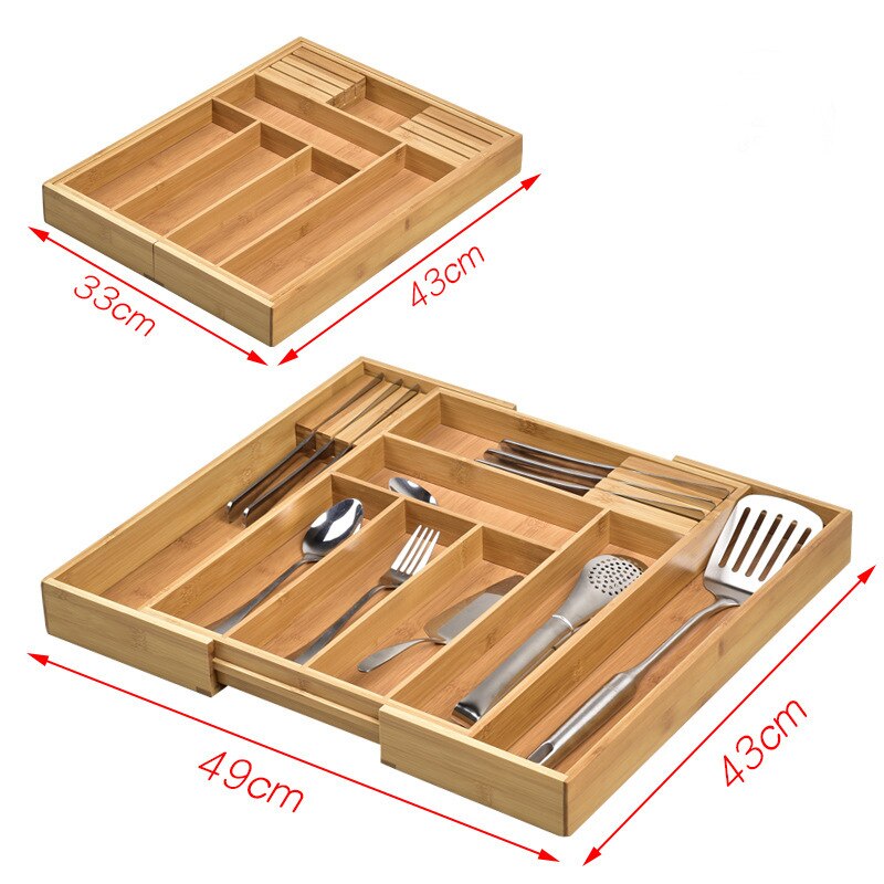 Bamboo Expandable Drawer Organizer, Premium Cutlery and Utensil Tray, Bamboo, Adjustable Kitchen Drawer Divider