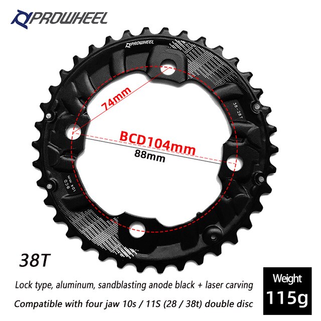 Prowheel 104/64BCD Mtb Fiets Tandwielen Dubbel Kettingwiel 26T 28T 36T 38T 10/11 Speed Kettingblad fiets Crankstel Tandplaat Onderdelen: 38T for 28-38T
