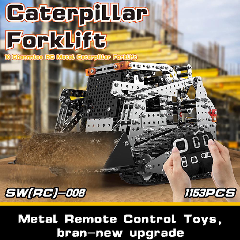 1178Pcs 2.4G 10CH Remote Control Car Tracked Forklift DIY Stainless Steel Assembled Vehicle Metal Model Adults RC Car Toys