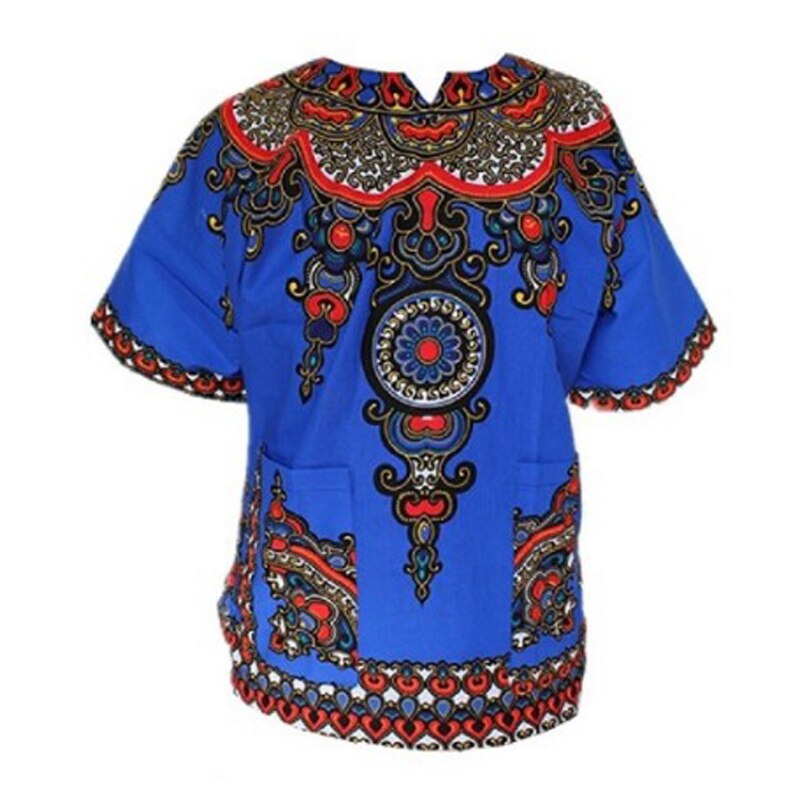 100% Katoen Afrikaanse Traditionele Print Korte Mouw Dashiki Kleding voor Mannen: new blue