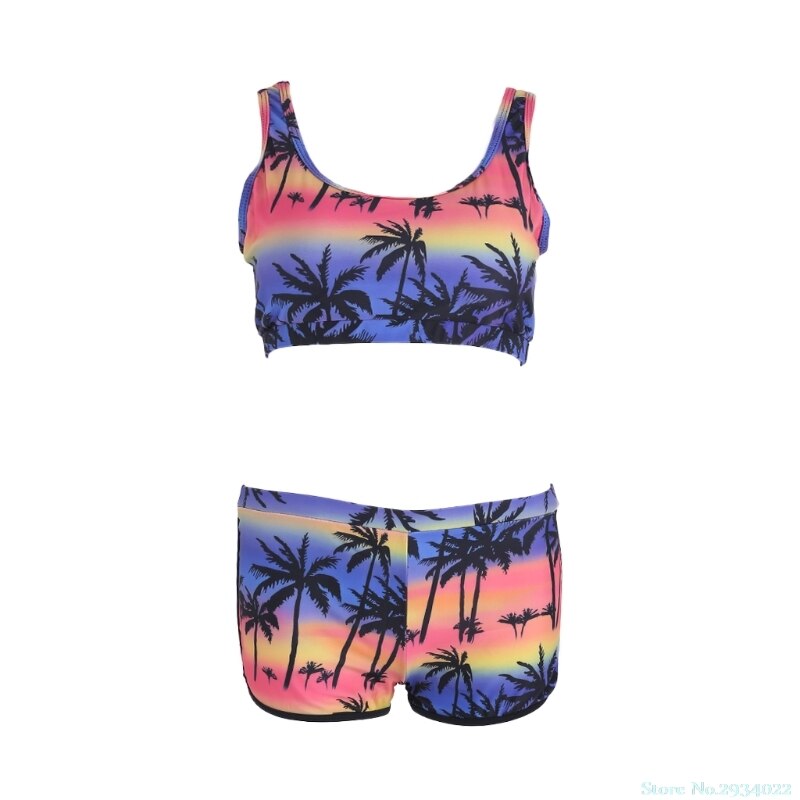 Sexy Vrouwen Crop Top Hoge Taille Shorts Tropische Bikini Beach Beachwear Badmode H58D: Paars / XL