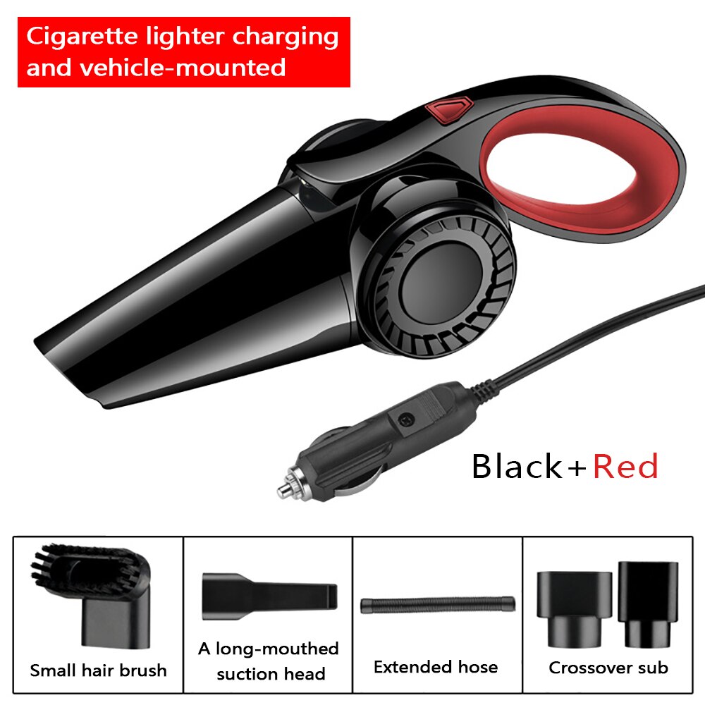 Portable Car-Vacuum-Cleaner 4500Pa Powerful-Suction for Car/Home Dust Cleanning Wet/Dry Dual Use: Wired Black and Red
